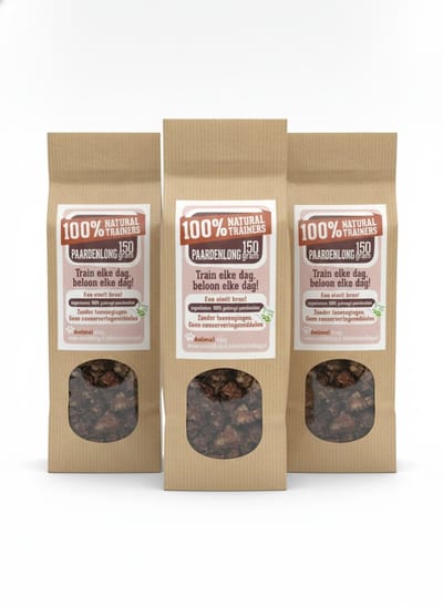 animalking Natural Trainers - Trainingssnack Paardenlong voor Honden - Hypoallergeen & Graanvrij - 3 x 150 gram Voordeelverpakking