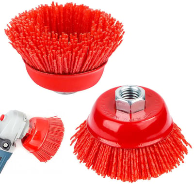 Dailygoods - Nylon Cup Borstel - Verwijderen van Verf - Flexibel en Effectief - Rood - Voor Schuurwerk - 2-delig - Geschikt voor Boormachines