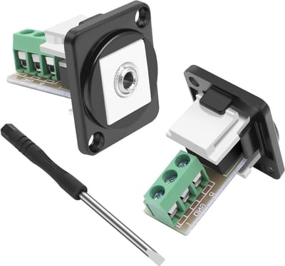 D-Type 3.5mm 3 Pole Stereo Audio Terminal Block Connector - 1/8" TRS Female Panel Mount met 3 Pin Schroef Solderless Balun Converter Adapter - 2 Stuks voor Audioverbindingen en Geluidsinstallaties