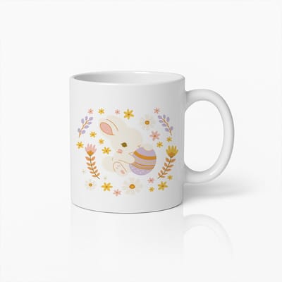 Schattige Paashaas Mok 330ml – Lente Koffiebeker met Bloemen en Ei Design – Perfect Cadeau voor Kinderen en Volwassenen