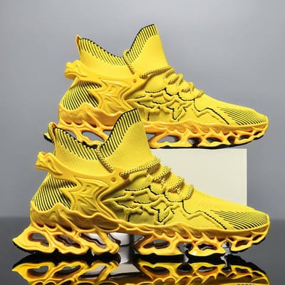 Heren Schoenen met Meszool Ademend Schokabsorberend Hardloopschoenen Antislip Schoenen voor Joggen Tennis Gym Casual Wandelen Sneakers 46 yellow