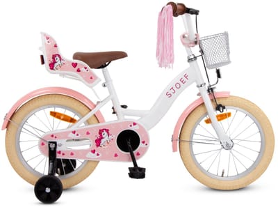 SJOEF Dolly Meisjesfiets 16 inch Wit - Unicorn - Kinderfiets met zijwieltjes 4, 5 & 6 jaar - Fiets 16 inch