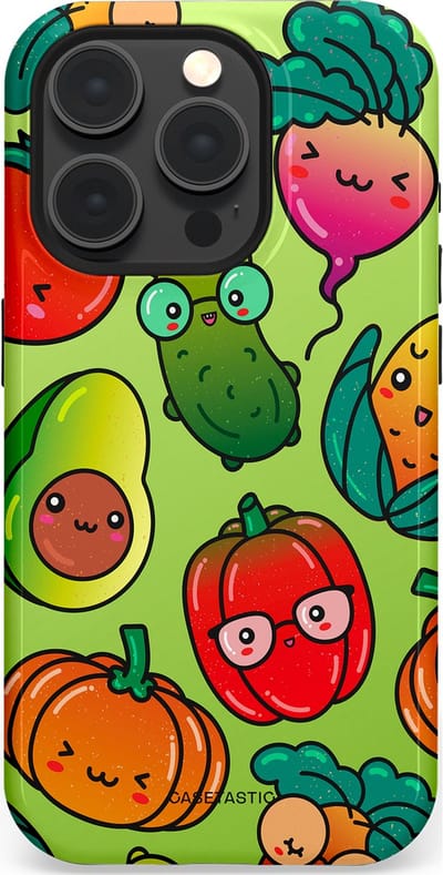 Casetastic Hoesje Geschikt voor Apple iPhone 15 Pro Magsafe - Stijlvolle Beschermende Duo-layer Case - Cartoon Groente Mix