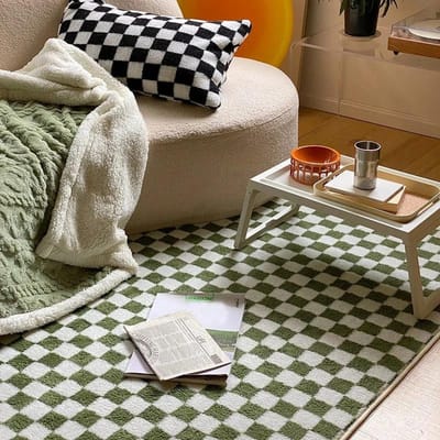 Paars Geruit Marokkaans Berber Vloerkleed Shaggy Gebiedskleed Stijlvolle Y2K Decor Tapijt voor Woonkamer Huis Slaapkamer Decoratie 80*120cm