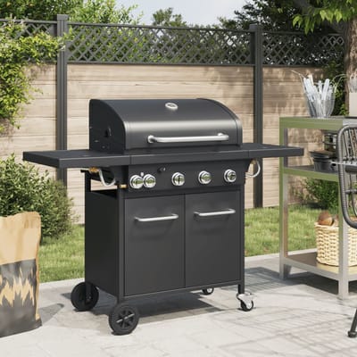 vidaXL Gasbarbecue met 5 branders gepoedercoat staal zwart