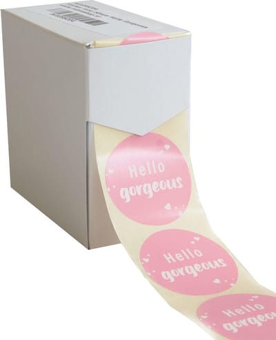 Cadeau stickers - 500 stuks - 'Hello Gorgeous' 50mm - Stickers volwassenen - Sluitstickers - Sluitzegel - Ronde stickers op rol