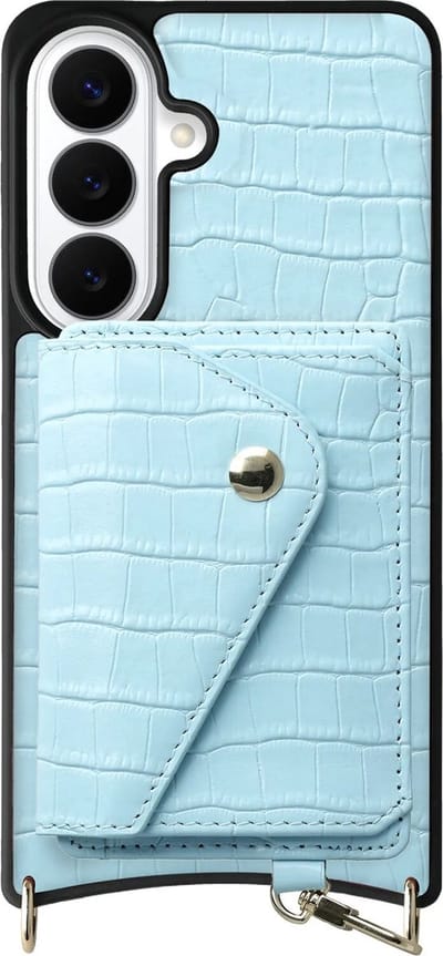 AVY Leren Hoesje Geschikt voor Samsung Galaxy S26 | Met Magnetische Kaarthouder | Compatibel met MagSafe | Leather Case met Wallet | Croco Blauw
