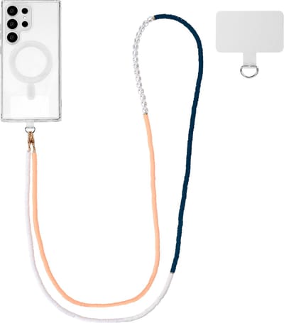 Casemania Universele Telefoonkoord met Kralen - Schouder Ketting - Koord voor Telefoon - Blauw & Roze