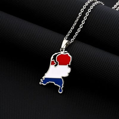 Nederland Kaart Ketting – Holland Kaart Kettinkjes – I love the Netherlands – Ik hou van Nederland – Zilver (Kleur)