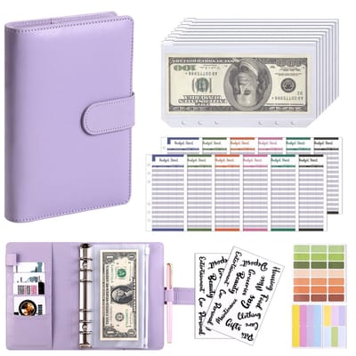 QTTVBTNA Budget Planner Set - PU Lederen Binder met 6 Ringen - Voor Inkomsten, Uitgaven en Spaardoelen