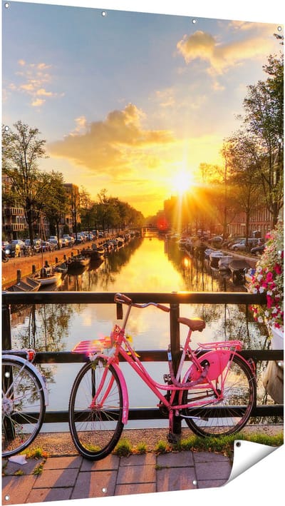 Gards Tuinposter Amsterdamse Brug met Zonsopgang - 120x180 cm - Tuindoek - Tuindecoratie - Wanddecoratie buiten - Tuinschilderij