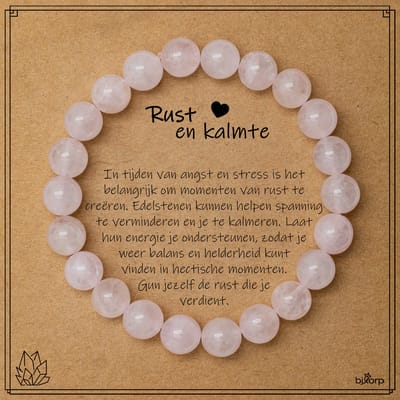Bixorp Rozenkwarts Armband op Cadeau Kaartje - Rust en Kalmte - 8mm / 18cm Edelsteen Kralenarmband - Inclusief Cadeau Envelop