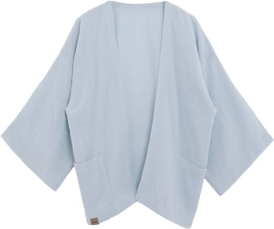 Knit Factory Elva Kimono Vest Dames - Damesvest met Steekzakken - Mousseline vest voor de lente en zomer - Heuphoogte - 100% Ecologisch Katoen - Serein Blue - 36/42