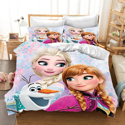 Kinder Frozen Prinses Beddengoed Set Elsa Beer Dekbedovertrek Queen met Kussensloop 3D Kinder Beddengoed Set EU Single(135*200cm)3pcs