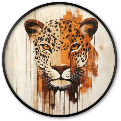 Poster in lijst Rond - Fotolijst 60x60 cm - Posters - Luipaard - Symmetrisch - Strepen - Ronde posterlijst zwart - Decoratie - Wanddecoratie woonkamer - Muurdecoratie slaapkamer
