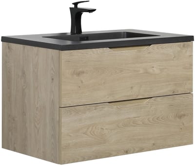 Badplaats Badkamermeubel Set Cairo 80 x 48 cm – Kastanje Eiken – Badmeubel met Zwarte Wastafel