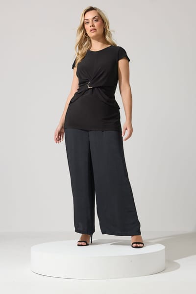 Yours London Zwarte Top Met Gedraaide Voorkant Size 42