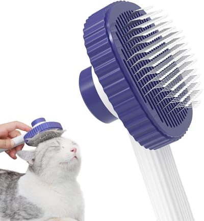 Famanu – Honden- en kattenborstel, zelfreinigende slickerborstel met antislip handgreep, verwijdert dode haren en ondervacht, ideaal voor lang- en kortharige huisdieren