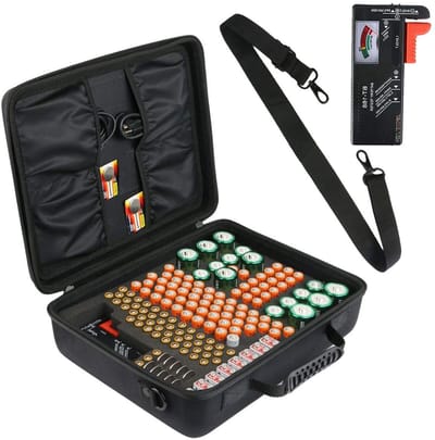 Hard Protective Case voor Batterijenopslag, Organizer voor 155 Batterijen, Geschikt voor AA, AAA, C, D9V en BT-168D Batterij Tester (Grote Doos met Tester)