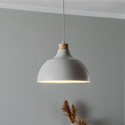 Envostar hanglamp Kaitt, beige, Ø 34 cm, houten detail
