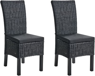 ANDES - Eetkamerstoel set van 2 - Zwart - Rotan
