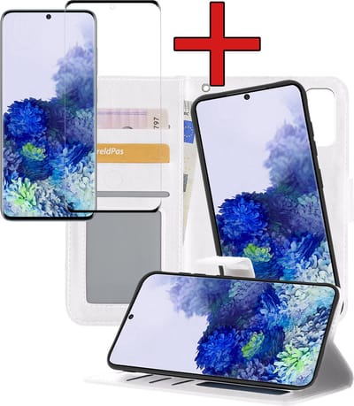 Hoesje - 2 in 1 - Geschikt voor Samsung Galaxy S20 - Met Screenprotector - En Uitneembare Hard Cover - Kunstleer - Bookcase - Wallet Case - Met Pasjeshouder - Book Case - Uitneembaar - Pashouder - Telefoonhoes - Wit