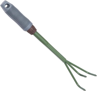 Drietandige Tuinhark - Kleine hark - Onkruid wieden - Duurzaam staal - 36 cm - Groen