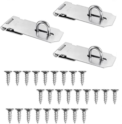 Dailygoods- Overvalslot Roestvrij Staal - Deurgrendel - 3 Stuks - Voor Hangslot - Duurzaam - Eenvoudig te Installeren - Afmetingen 13,4x3,9 cm - Deurvergrendeling