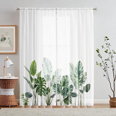 2 pièces HD numérique banane verte imprimé moustiquaire décoration intérieure style décoration salon chambre à coucher effet rideau à passe tringle st W52H63inchW132H160cm white