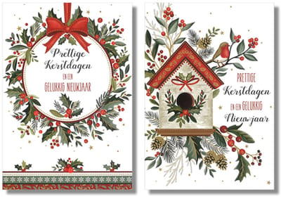 MGPcards - 10 Dubbele wenskaarten - Kerstkaarten / Nieuwjaar - Witte envelop - 10 x 14 cm - 2 Motieven per doosje