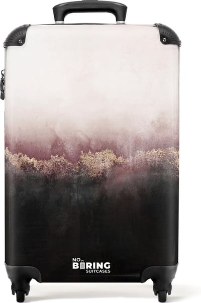 NoBoringSuitcases.com - Koffer met abstracte marmerlook - Reistrolley goud-roze design - Past binnen 55x40x20 cm en 55x35x25 cm - Trolley handbagage - Valiezen met wieltjes volwassenen - Reiskoffer op wielen - Rolkoffer lichtgewicht