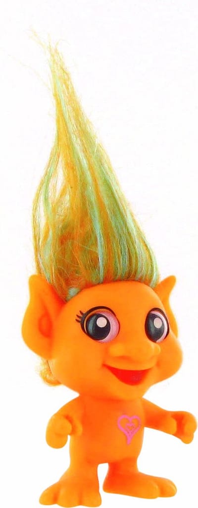 Oranje fluortrol - trollen figuurtje 6 cm met oranje groen haar - comansi