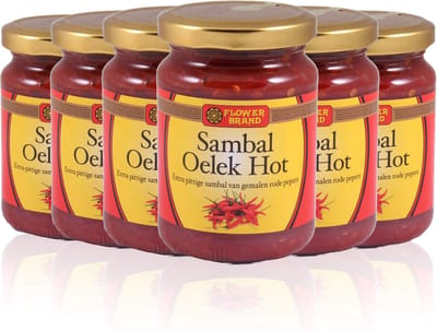 Flowerbrand® | 6 x 200 gr Sambal Oelek Hot | vegetarisch | extra pittige sambal
