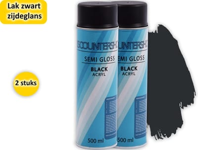 Set van 2 stuks - Premium Zijdeglans Lak Zwart - Sneldrogend, Uitstekende Dekking en Hechting - Bestand tegen Benzine, Chemicaliën en UV-Straling
