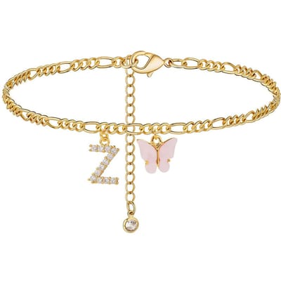 Roestvrij Staal Initiaal A-Z Letter Enkelbandjes Voor Vrouwen Meisje Vlinder Trend Beenketting Waterdichte Sieraden Cadeau Feest beige
