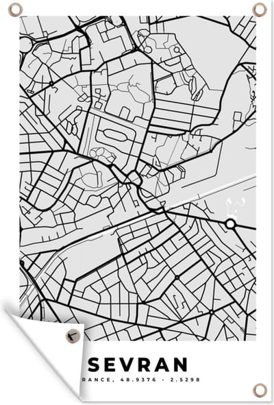 Muurdecoratie Kaart - Stadskaart - Sevran - Plattegrond - Frankrijk - 120x180 cm - Tuinposter - Tuindoek