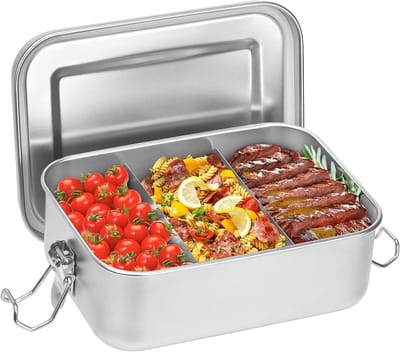 GELLDG Roestvrijstalen lunchbox - met tussenschotten - inhoud 850 ml - kinderlunchbox - lekvrij met afdichtingsring - geschikt voor volwassenen en kinderen - snackbox