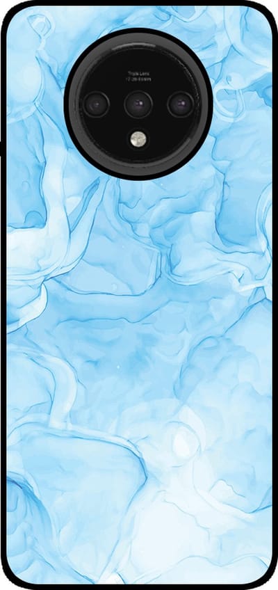 Smartphonica Telefoonhoesje Geschikt voor OnePlus 7T met marmer opdruk - TPU backcover case marble design - Lichtblauw geschikt voor OnePlus 7T
