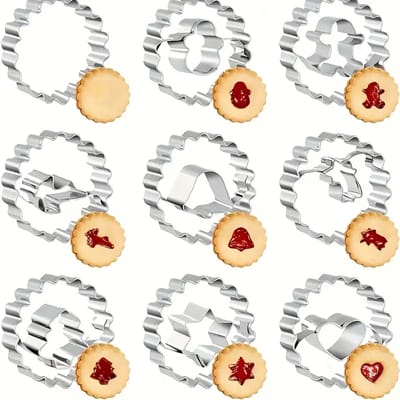 Daity 9-delige kerstbloemkoekvorm van roestvrij staal - geschikt voor het maken van taarten - koekjes - enz. - keukenaccessoires - doe-het-zelf bakgereedschap