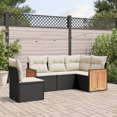 vidaXL - 5-delige - Loungeset - met - kussens - poly - rattan - zwart