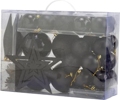 53x stuks kunststof kerstballen en kerstornamenten met ster piek zwart mix - Kerstversiering/kerstboomversiering