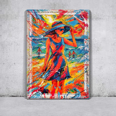 YS Schilderij - Handgeschilderd canvas schilderij - Wanddecoratie Vrouw - Kleurrijk - goud - Muurdecoratie woonkamer - Slaapkamer decoratie - Kamer accessoires - schilderij woonkamer Vrouw - schilderij canvas Vrouw White 120x80