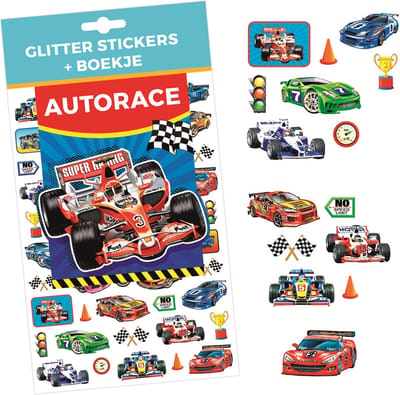 Auto Stickers met Boekje – Autorace Stickers met Glitters voor Jongens