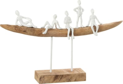 J-Line decoratie Mensen Op Bank - hout/metaal - wit/naturel - small