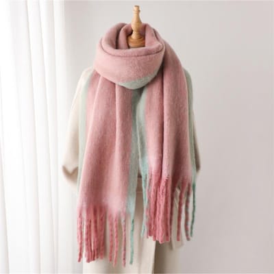 Écharpe en Cachemire Douce Couleur Unie pour Femme Hiver Chaud Épaisse à Franges Pashmina Polyvalente Pelucheuse Tour de Cou Foulard One Size