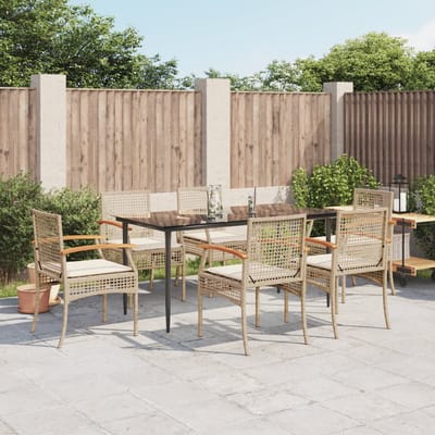 vidaXL - 7-delige - Tuinset - met - kussens - poly - rattan - beige