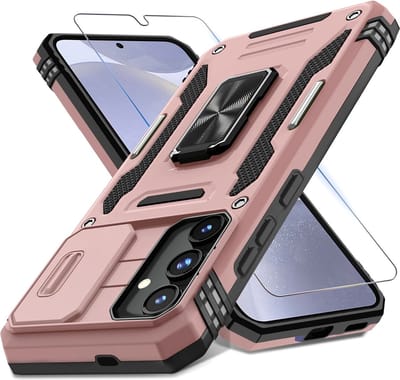 Arara Backcover Hoesje Geschikt voor Samsung Galaxy S24 Plus- Met draaibare Ringhouder en Camerabescherming - inclusief gehard glas Screenprotector - Rosegoud