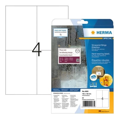 HERMA Weatherproof film labels A4 105 x 148 mm Wit extremely strong adhesion