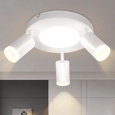 Glitzerlife - Plafondspot Plafondlamp - 350 graden draaibaar - opbouwspots - Modern minimalistisch design - Mat metaal en acryl - Ø25cm - Wit
