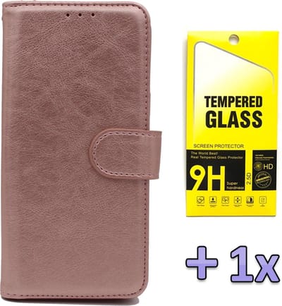 HB Hoesje Geschikt voor Samsung Galaxy A21S - Rosegoud - Luxe Kunstlederen Portemonnee Book Case + Tempered Glazen Screenprotector